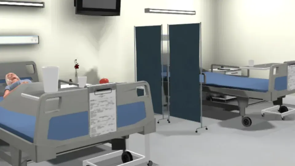 Habitación de hospital virtual con dos camas médicas