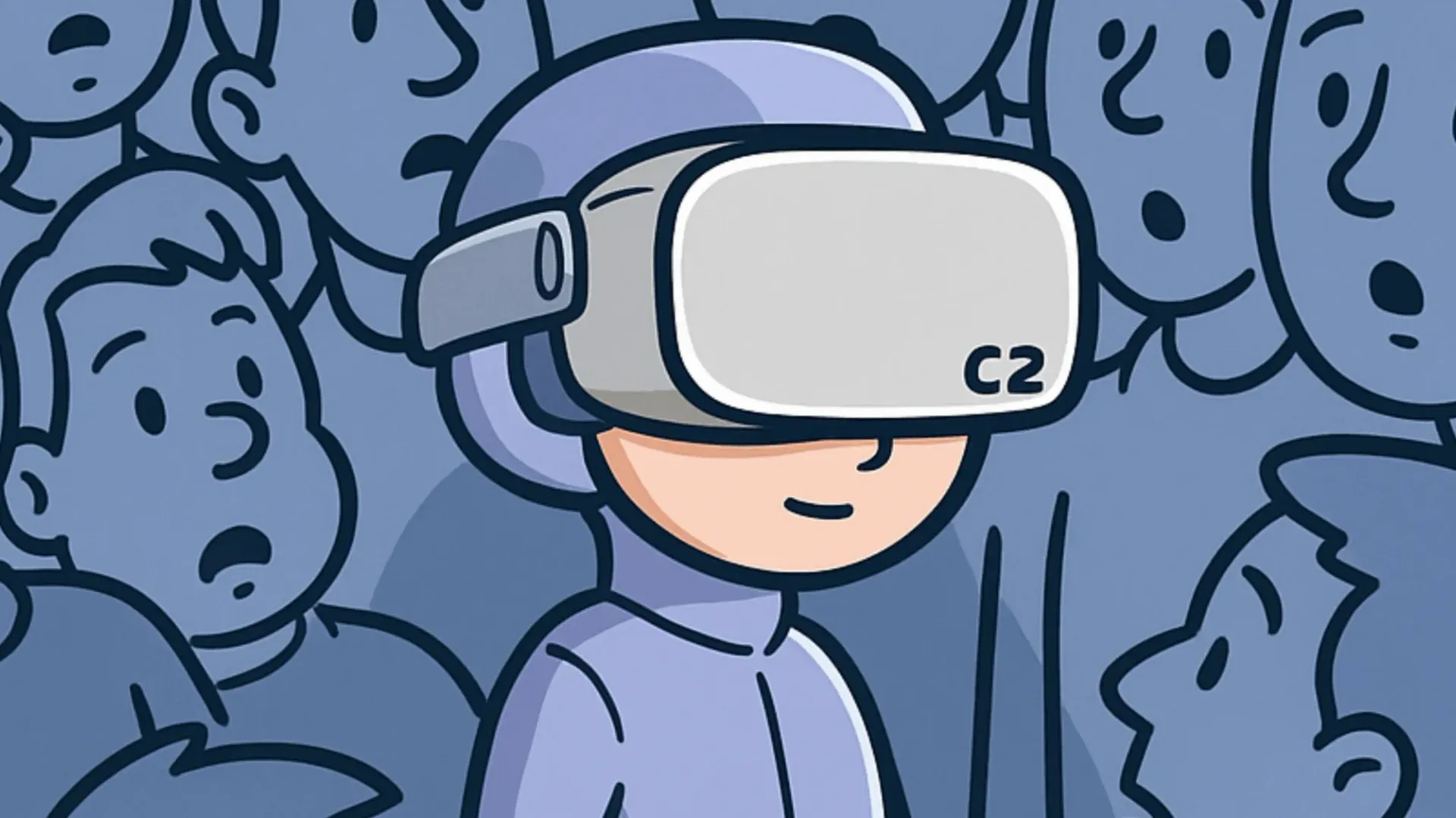 VRヘッドセットを装着したC2Careのキャラクター