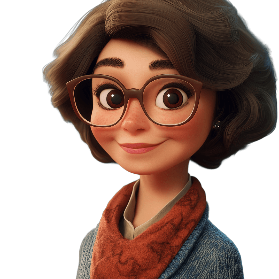 Illustriertes Porträt einer brünetten Frau mit Brille