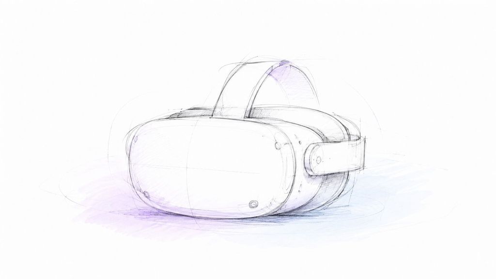 VRヘッドセットの鉛筆スケッチ