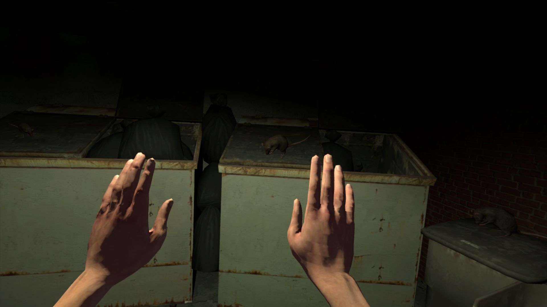 Chiens menaçants dans une ruelle sombre en réalité virtuelle