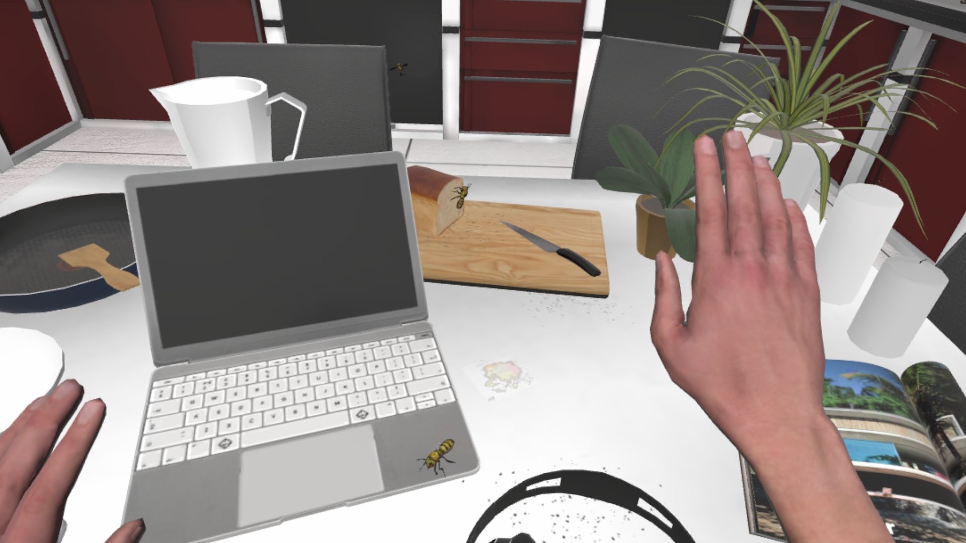 Plusieurs guêpes dans une cuisine en réalité virtuelle