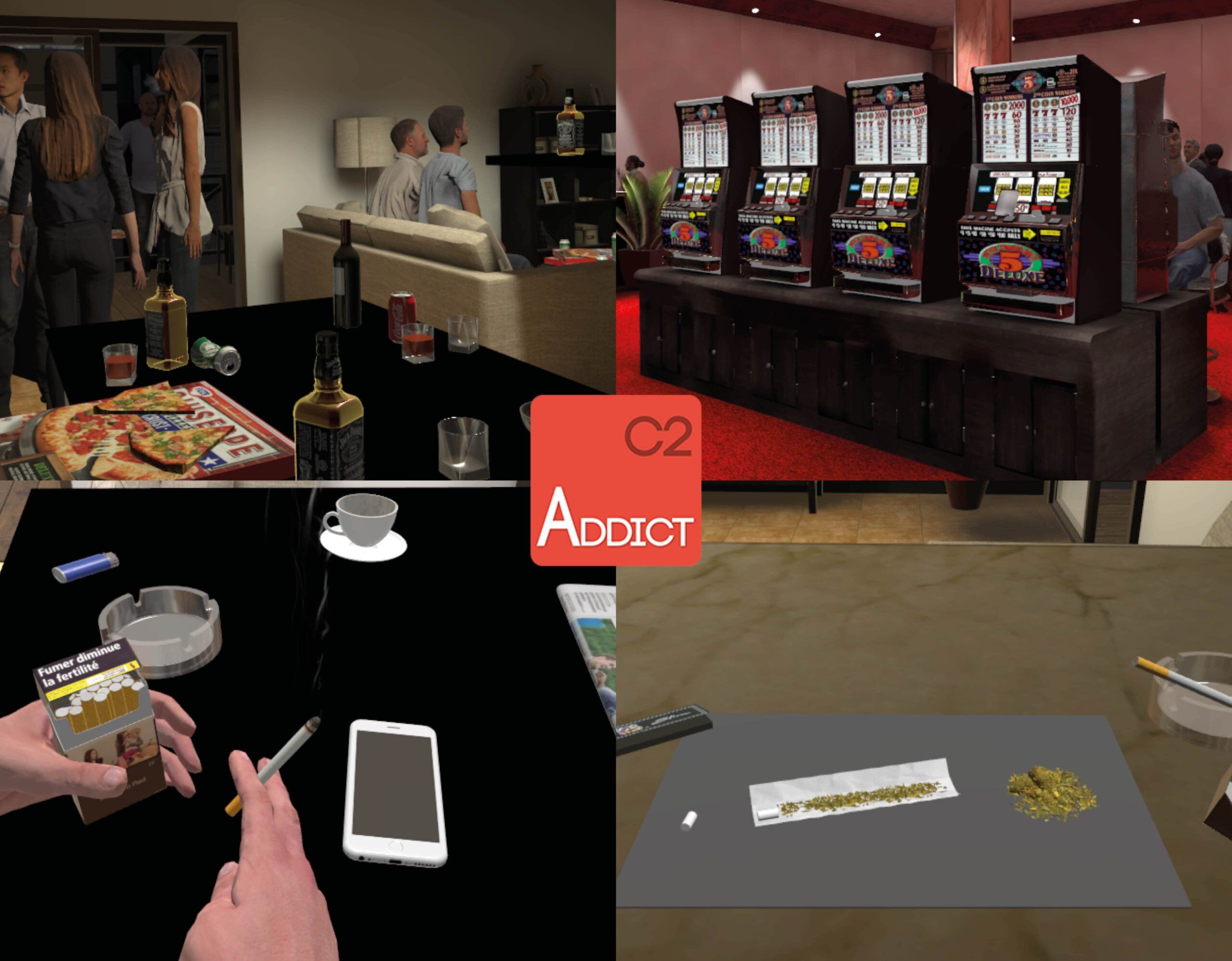 Montage von C2Addict-Simulationen zu Suchterkrankungen