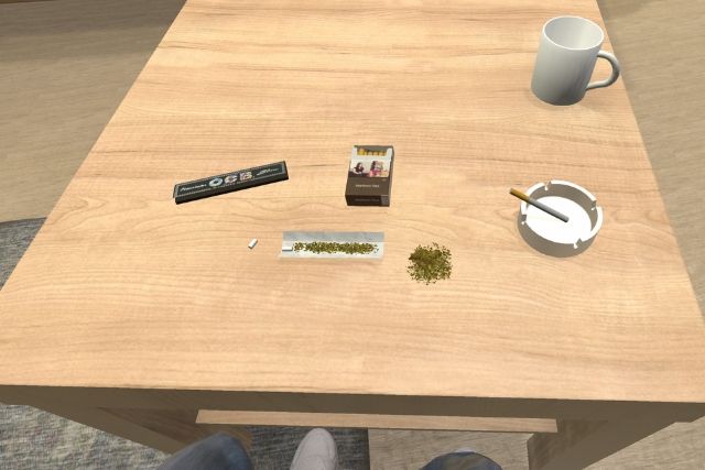 Produits au CBD et accessoires posés sur une table
