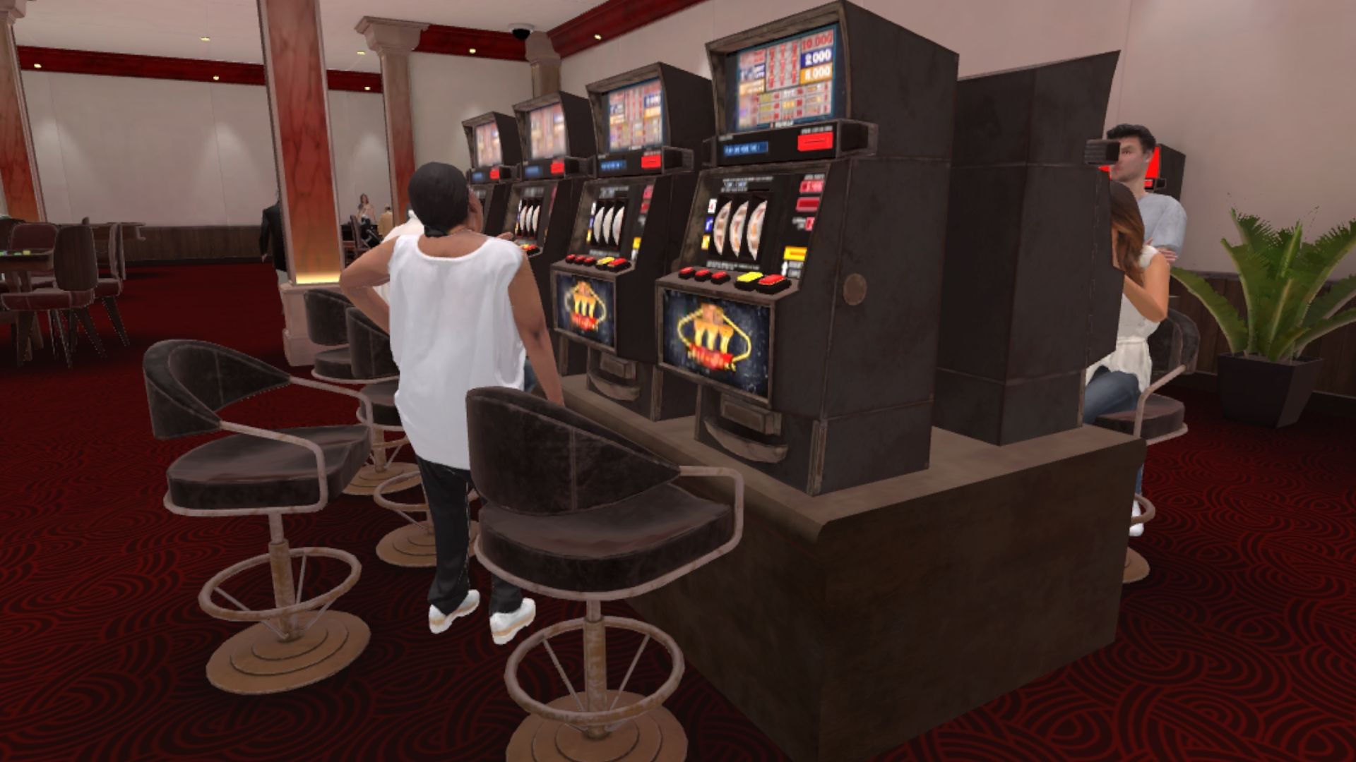 Salle de casino avec tables de jeu et machines à sous