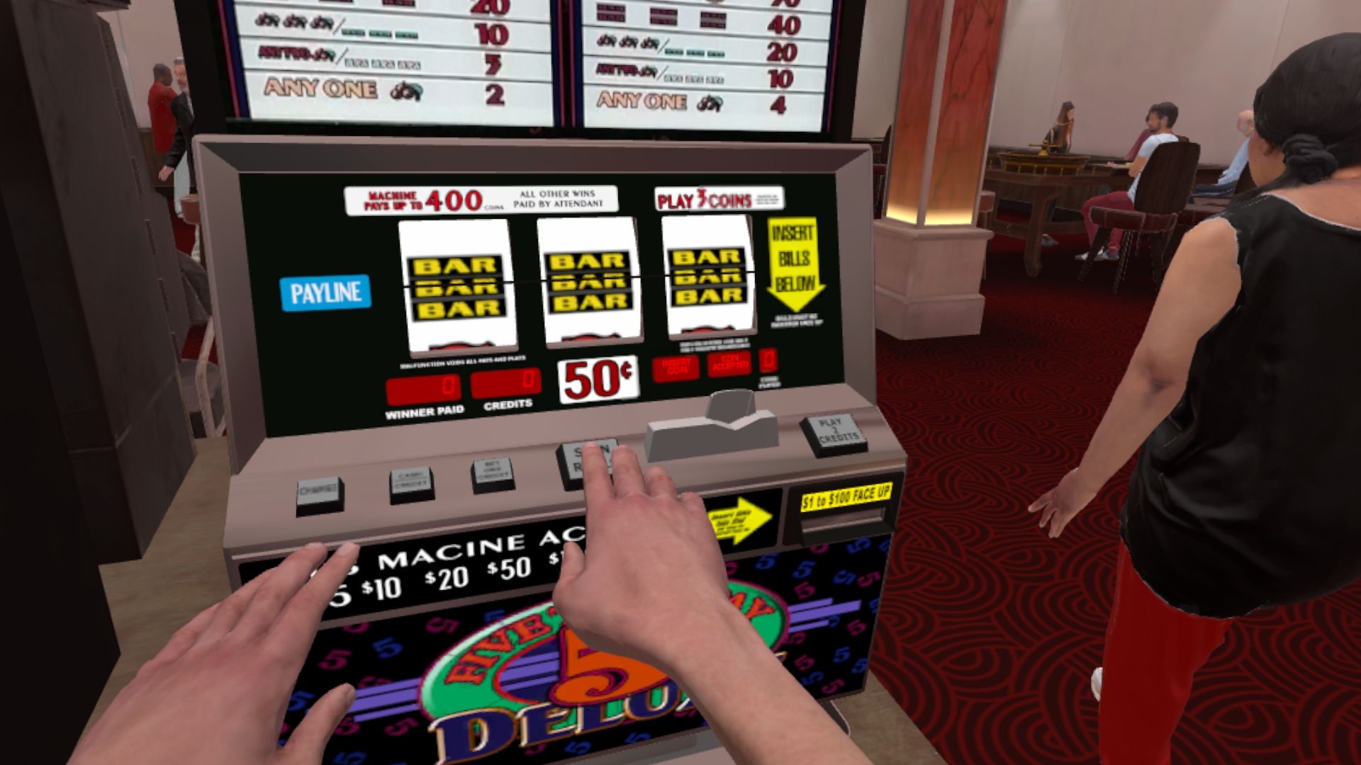 Machine à sous vue à la première personne dans un casino