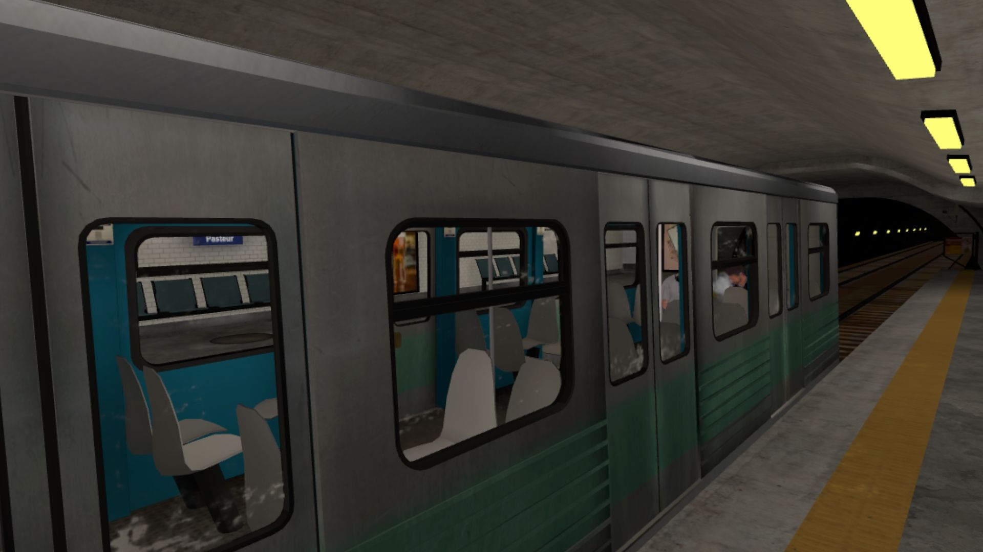 Rame de métro vide à quai dans une simulation virtuelle