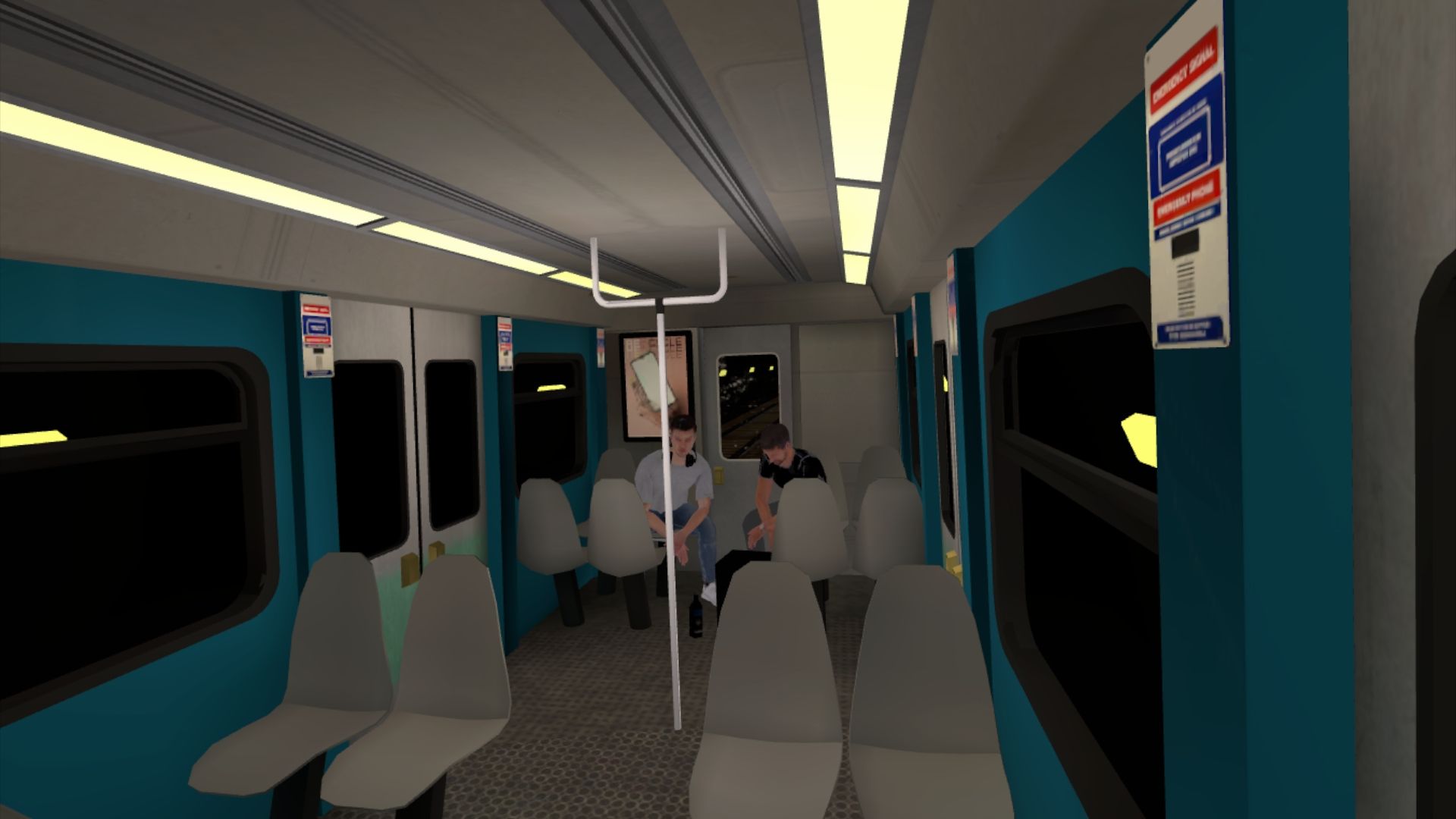 Vagón de metro casi vacío de noche