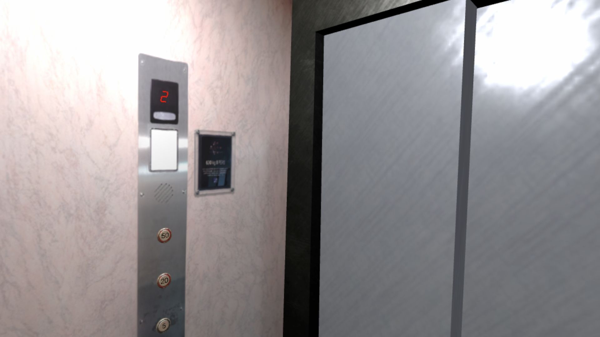 Intérieur étroit d’un ascenseur vide en réalité virtuelle