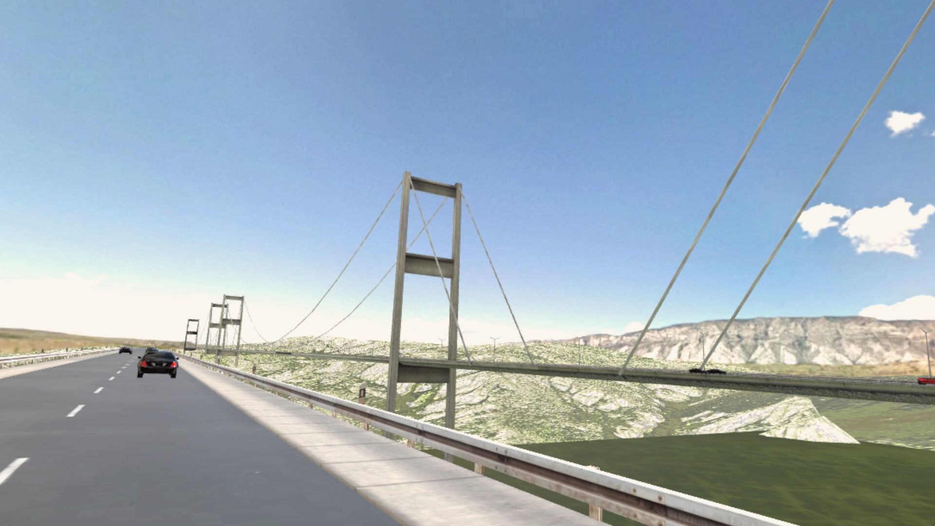 Conducción por un puente colgante en realidad virtual