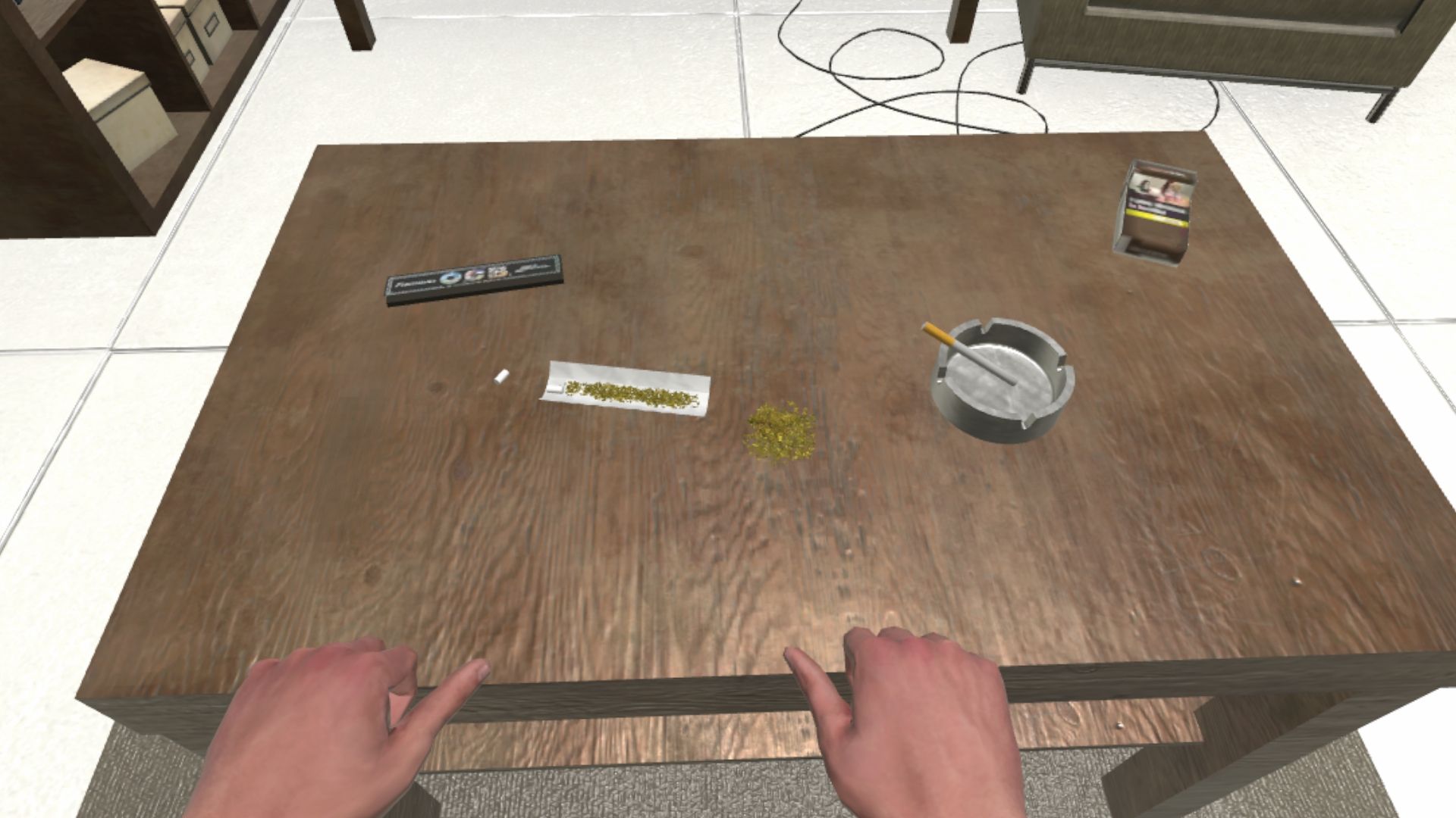 Cannabis et accessoires sur une table d’appartement