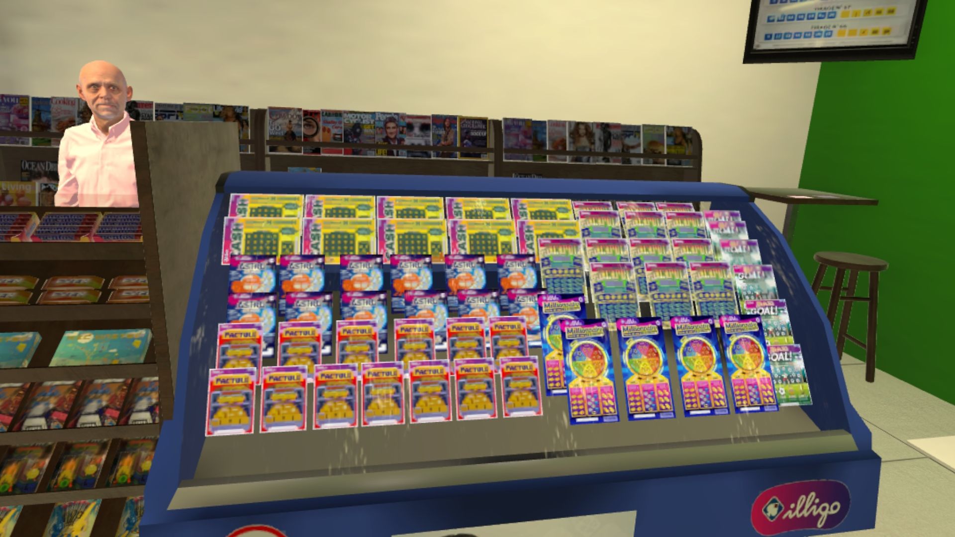 Point de vente de jeux de loterie dans une simulation virtuelle