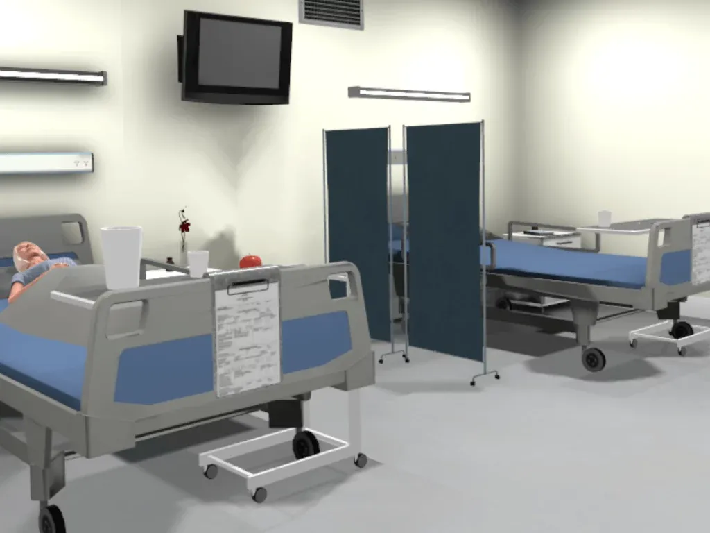 Virtuelles Krankenhauszimmer mit zwei Pflegebetten