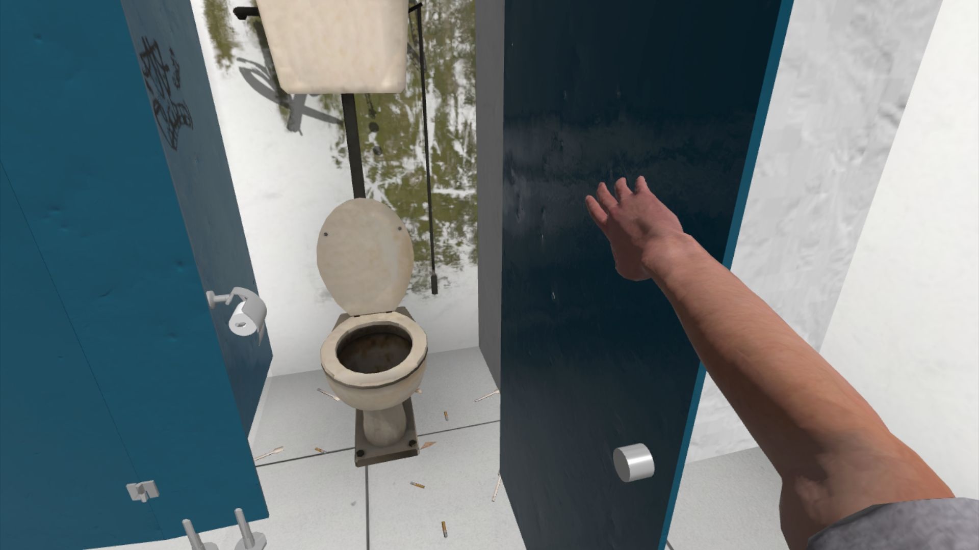 Toilettes sales vues depuis une cabine