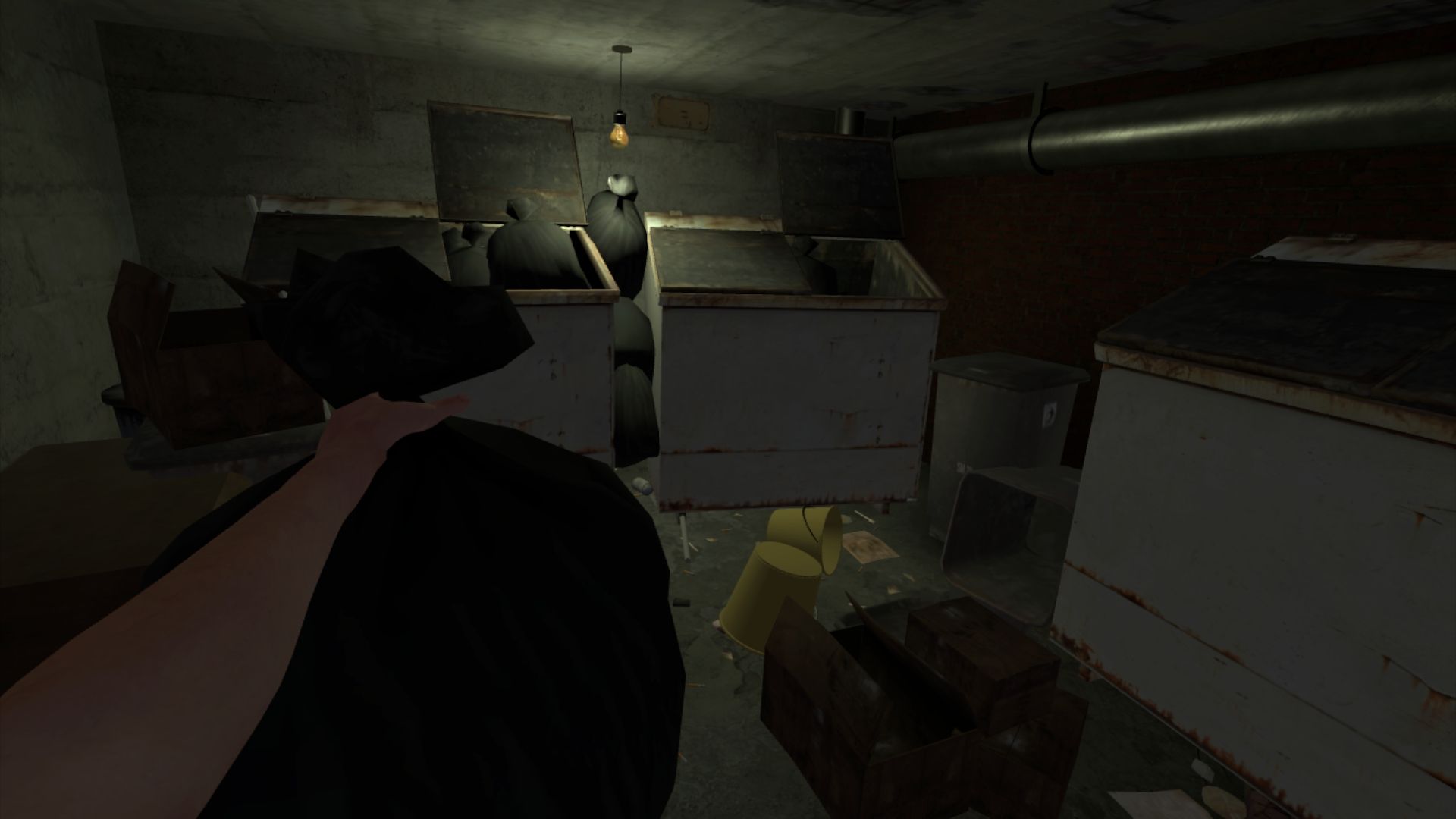 Local à poubelles sale dans une simulation virtuelle