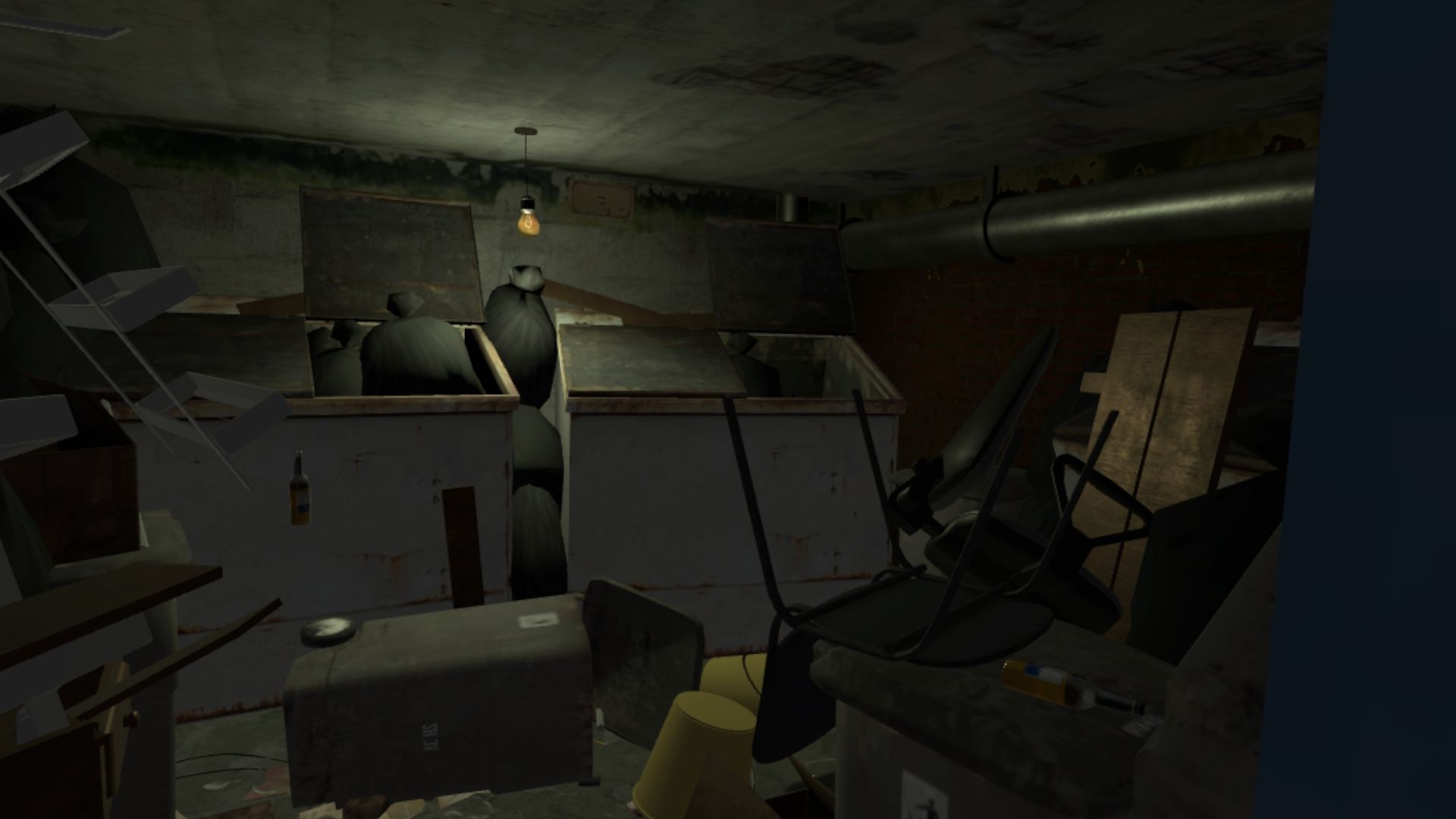 Local à poubelles sale dans une simulation virtuelle