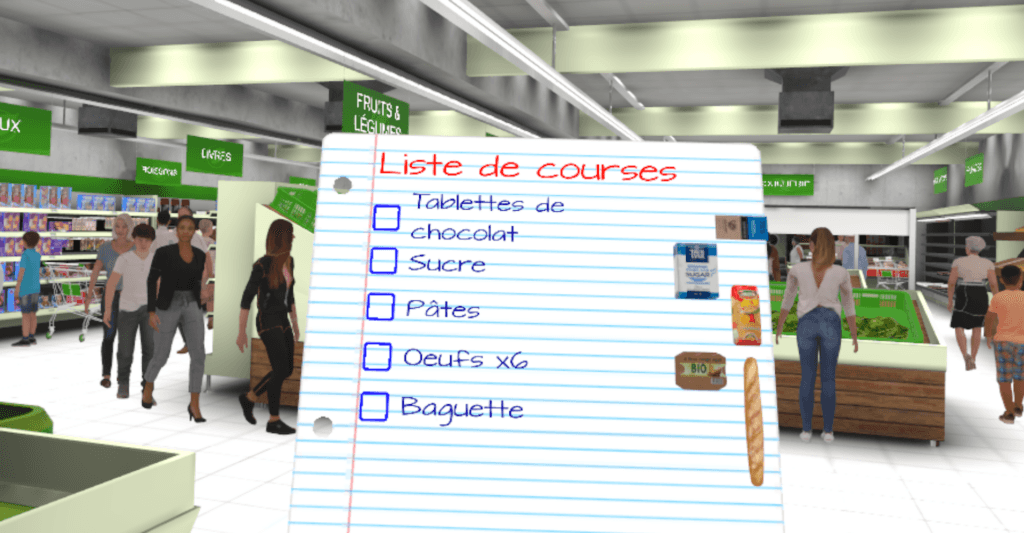Liste de courses superposée à un supermarché virtuel