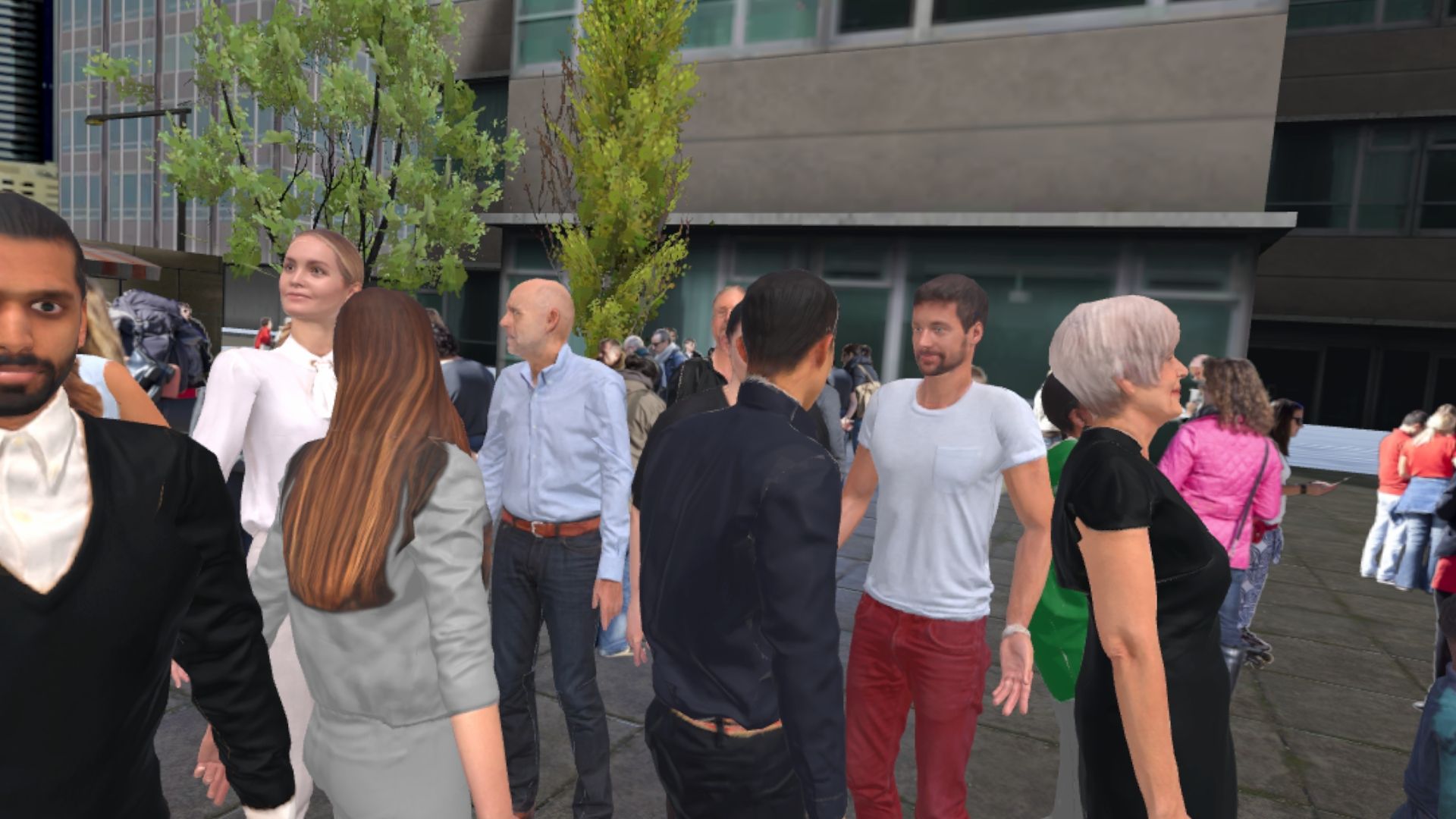 Foule rassemblée sur une place urbaine