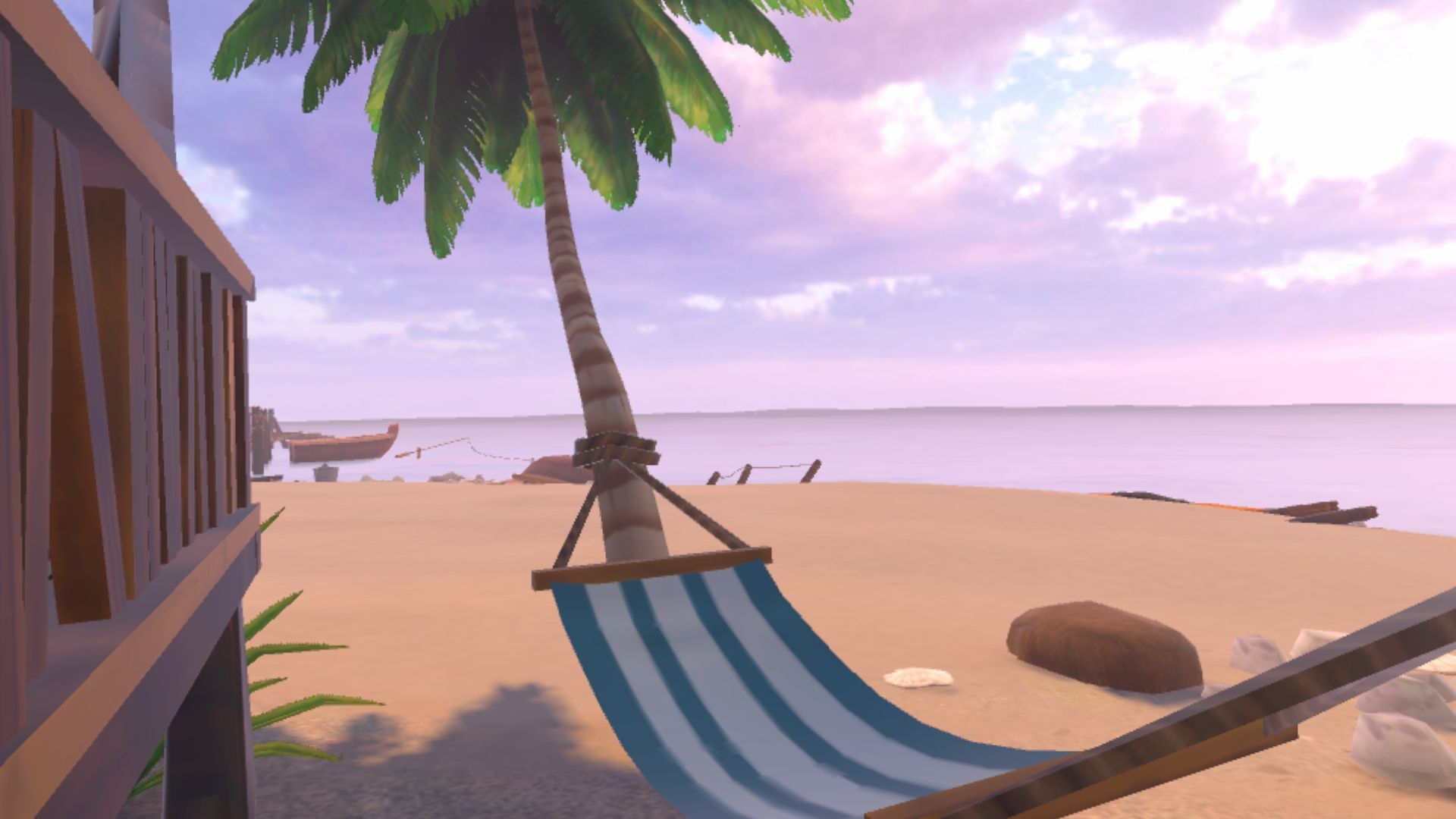 Plage tropicale paisible avec hamac et palmiers