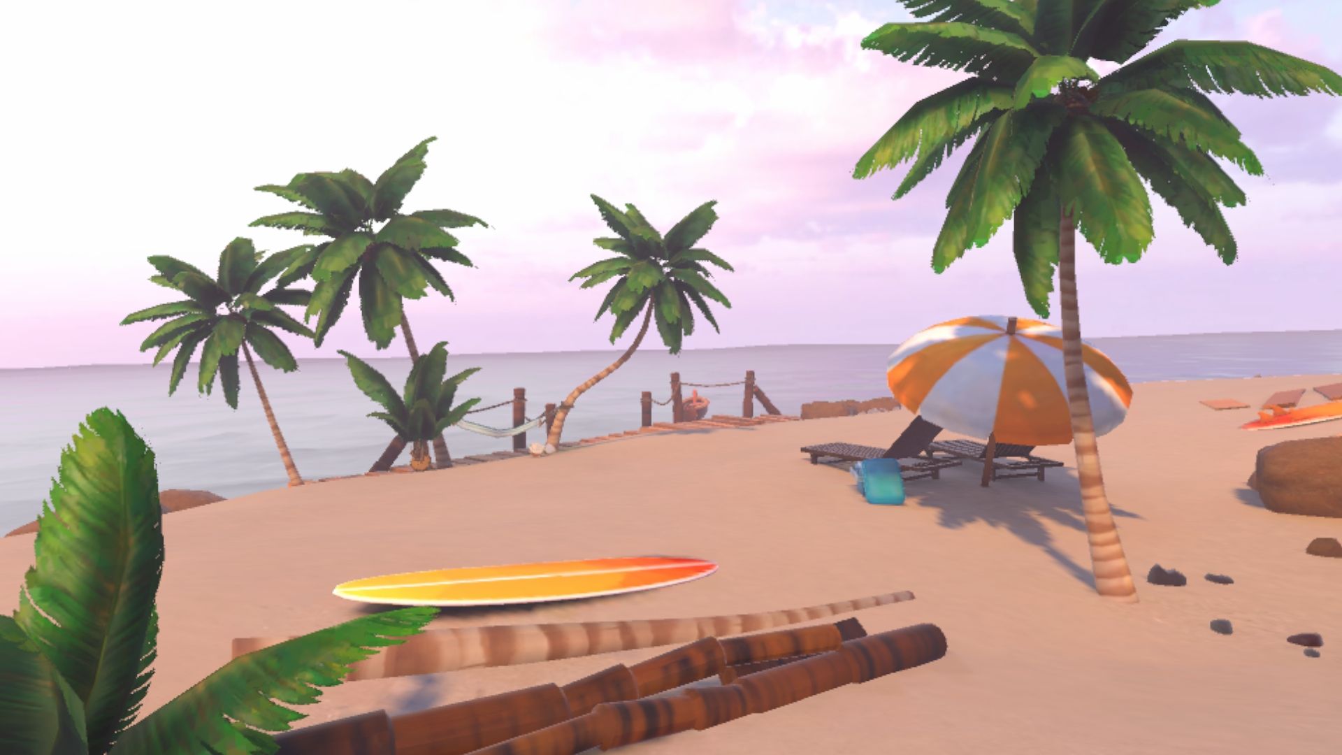 Plage tropicale paisible avec hamac et palmiers