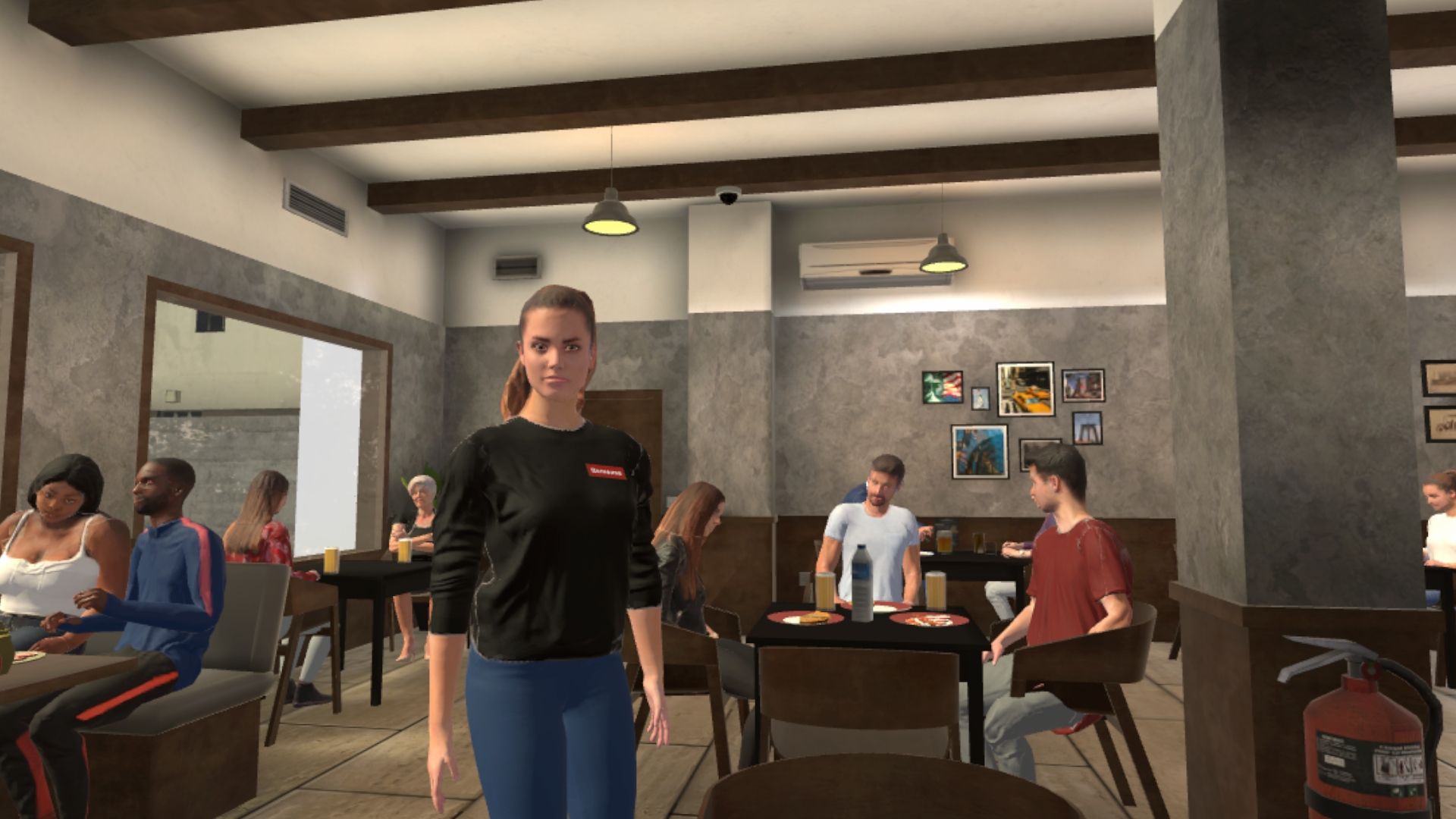 Personne entrant dans un café animé en réalité virtuelle