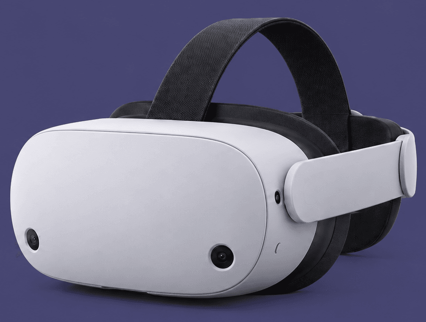 Casque de réalité virtuelle blanc vu de trois quarts