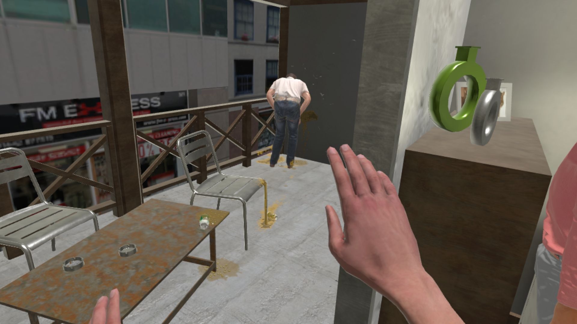 Vomissures sur des tables dans un espace public virtuel