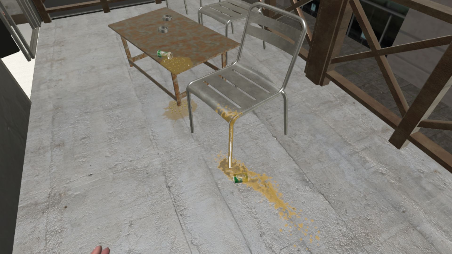 Salle avec des traces de vomissures dans une simulation virtuelle