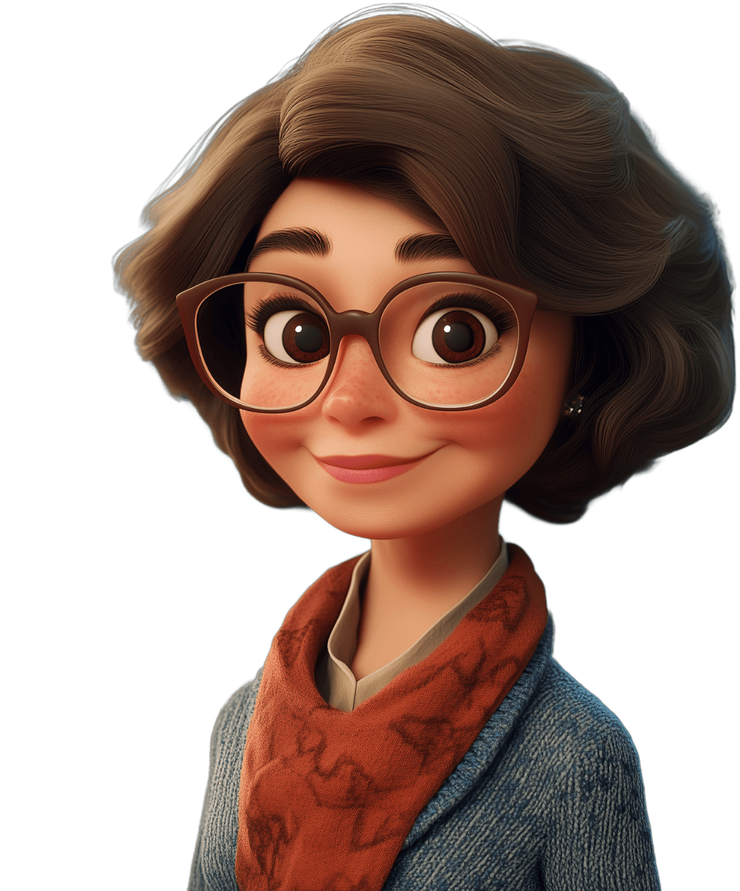 Illustriertes Porträt einer brünetten Frau mit Brille
