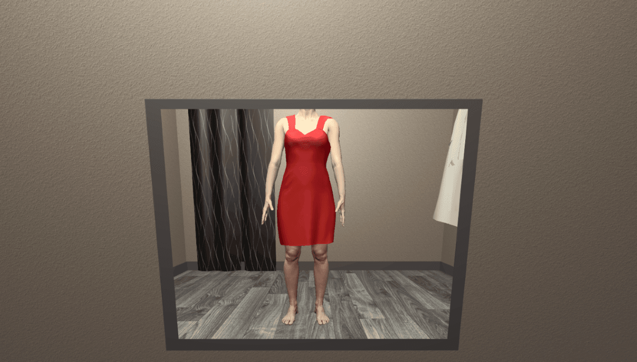 Silhouette einer Frau im roten Kleid in einem Spiegel